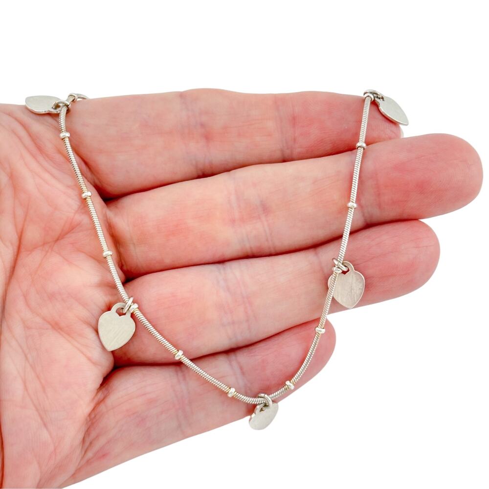 Vintage Sterling Silver 925 Heart Charm Station Necklace 17"
